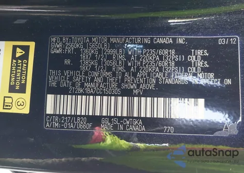 2012 Lexus Rx 350 from USA, damaged, VIN 2T2BK1BA7CC150305